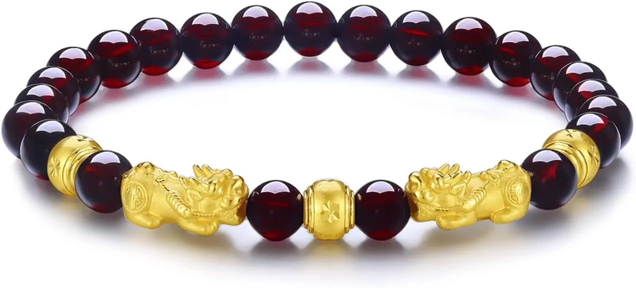 Adjustable Stretch Beaded Bracelet Protection Fortune Healing Natural Gemstone Gifts Men lens neon enlighten 24K Gold Bracelet for Women Pixiu Charm Garnet Bracelets Feng Shui Jewelry Unisex Wealth Good Luck 