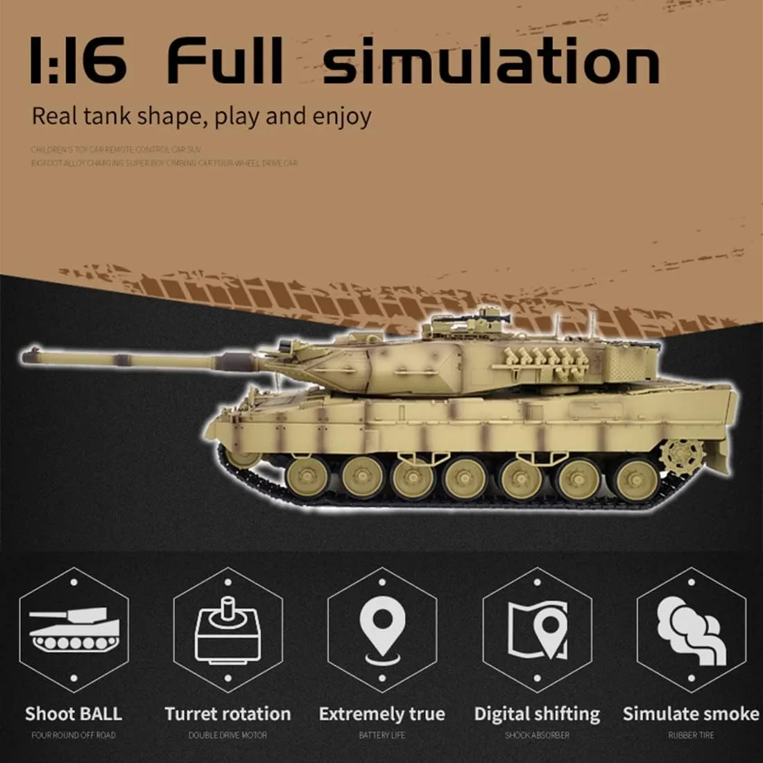 Adult (Basic Version) FunXylophy RC Tank for Adults$ 1/16 2.4G German Leopard 2A7 Main Battle Tank with deck culminate reckon Sound and Light$ Military Tank RC All Terrain Off-Road Model for 