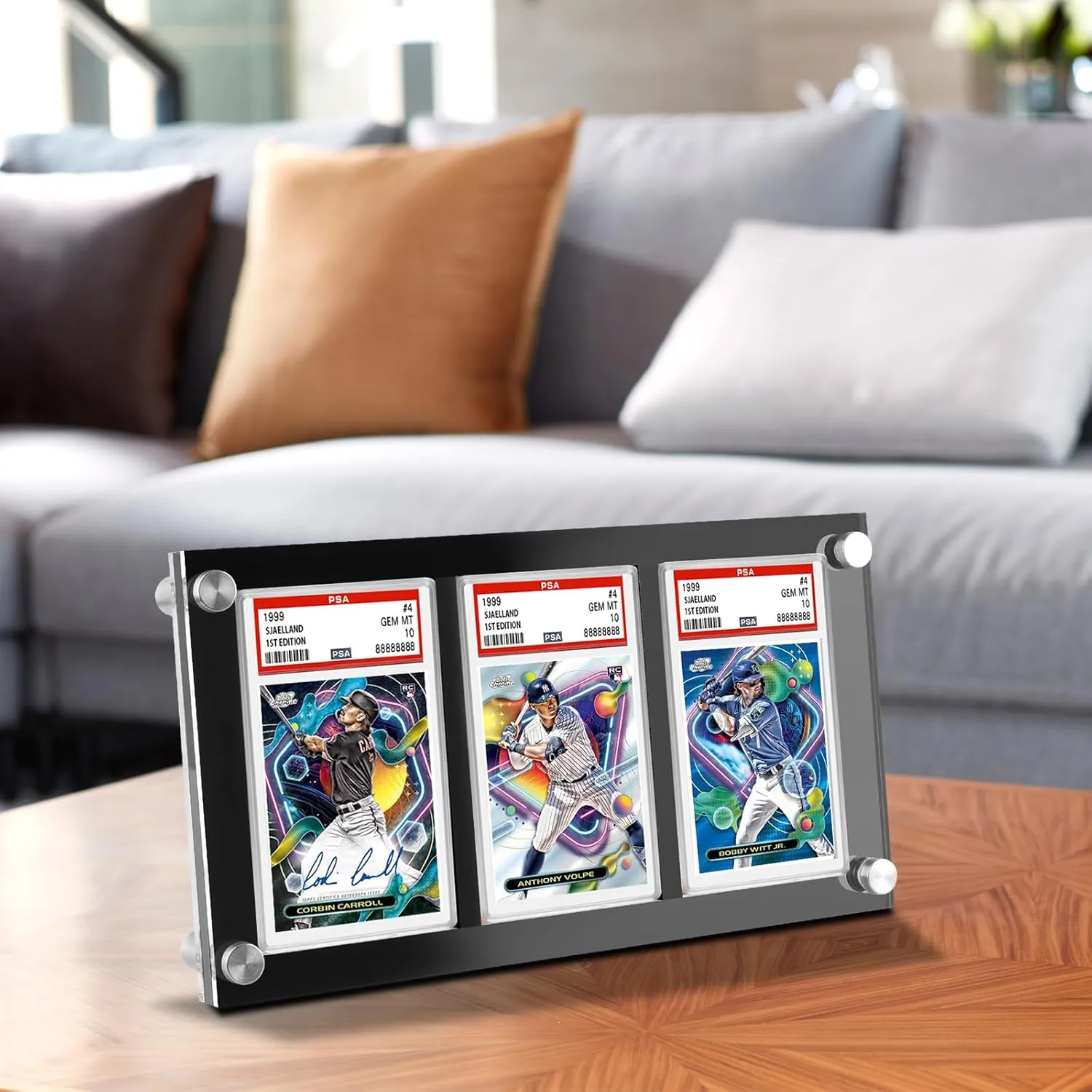 aesthetic Wall Mount with Screw - Acrylic 3 PSA Slab Holder - Baseball Card Frame -Collectibles Sports Card Stands for Showcase Display (3-Slot Wall Frame) Black 35PT Graded Card Display 