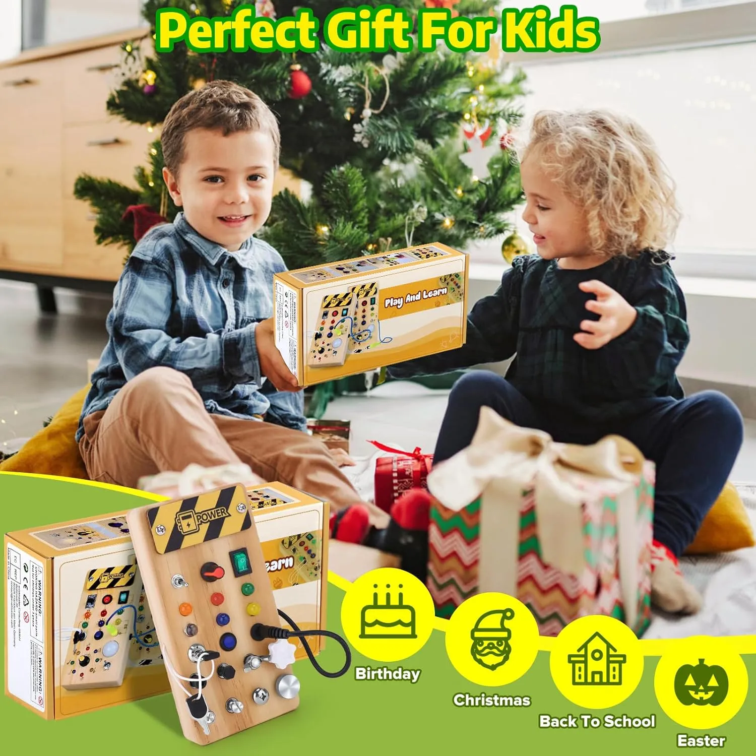 & Birthday Gift for Kids Montessori Busy technology Board with LED Light &Toddler Tool Set,Montessori Toys for 3-7 Year Old Boys,Circuit Board for Kids,Christmas 