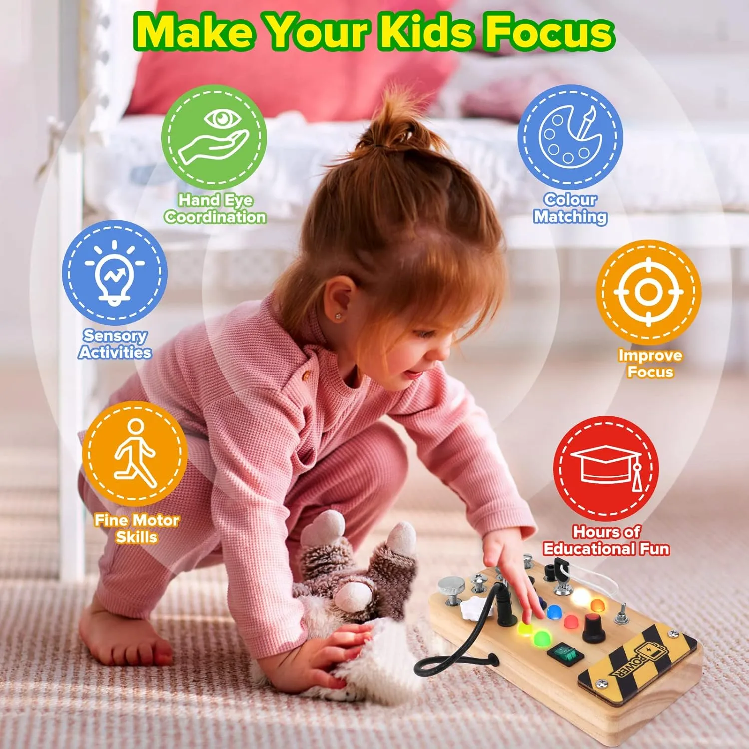 & Birthday Gift for Kids Montessori Busy technology Board with LED Light &Toddler Tool Set,Montessori Toys for 3-7 Year Old Boys,Circuit Board for Kids,Christmas 
