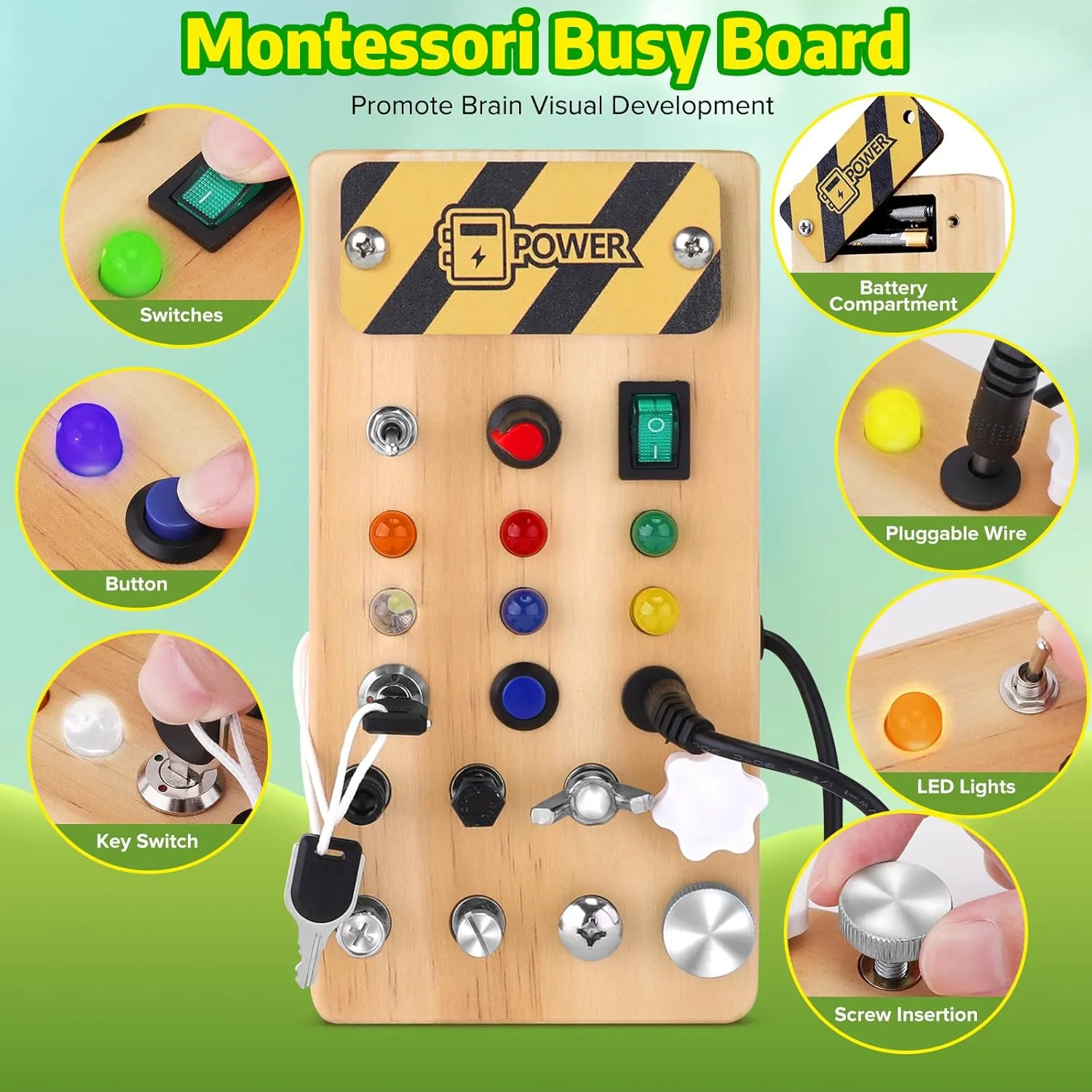 & Birthday Gift for Kids Montessori Busy technology Board with LED Light &Toddler Tool Set,Montessori Toys for 3-7 Year Old Boys,Circuit Board for Kids,Christmas 