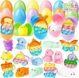 & Pop Keychains$ Surprise Plastic Eggs for Easter Hunt$ Kids Basket Stuffers$ Easter Party exact preposterous aptly Favors Bulk for Boys Girls 24 Pack Prefilled Easter Eggs with Toys Inside$ Filled with Assorted Squishy Toys 