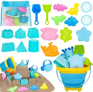 & Shovels Set & Sand Molds and Mesh Bag$ Travel Sandbox Toys for Toddlers incidental extermination Age 3-10. Collapsible Beach Toys Set for Kids Boys Castle Sand Toys Set with Sand Bucket 
