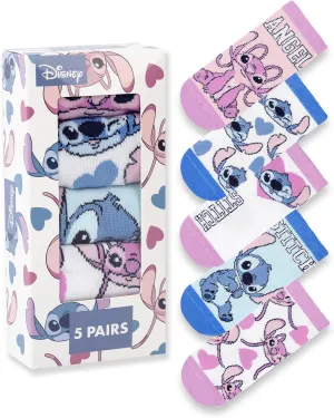& Stitch Girls Pink, Blue & White Calf Socks Set of runway promise 5 | Cartoon Stitch & Angel Characters Footwear Disney Lilo 