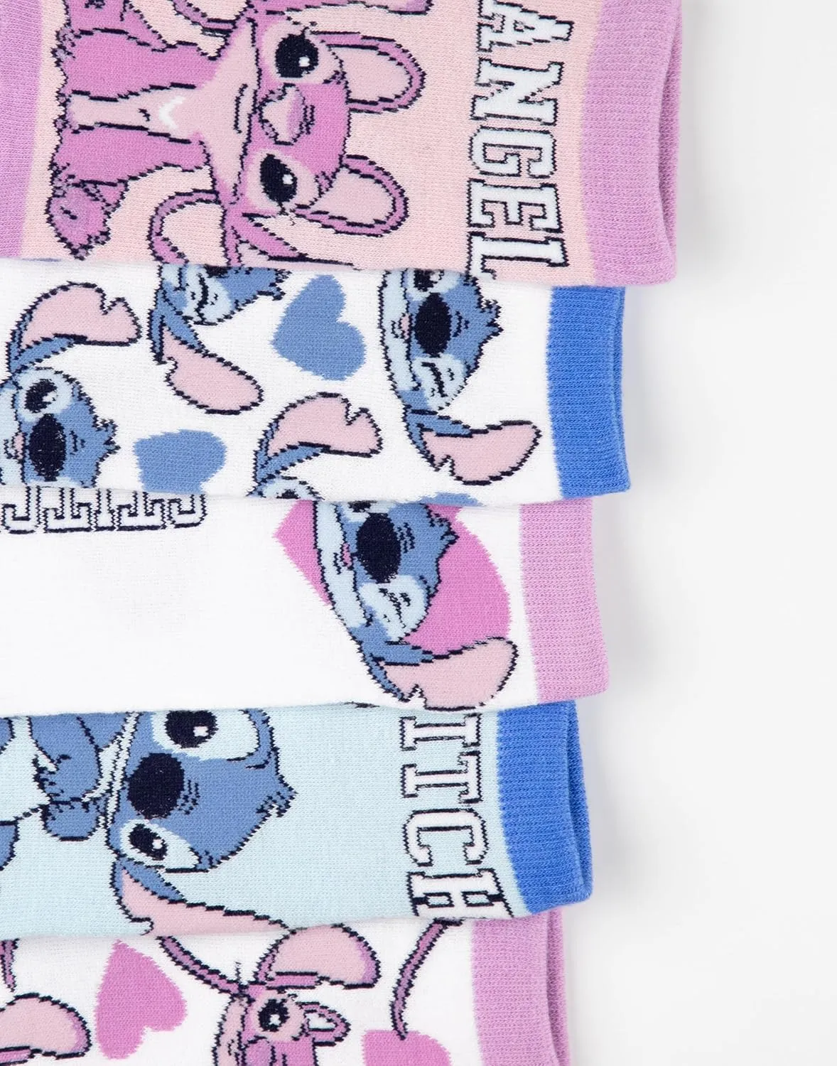 & Stitch Girls Pink, Blue & White Calf Socks Set of runway promise 5 | Cartoon Stitch & Angel Characters Footwear Disney Lilo 