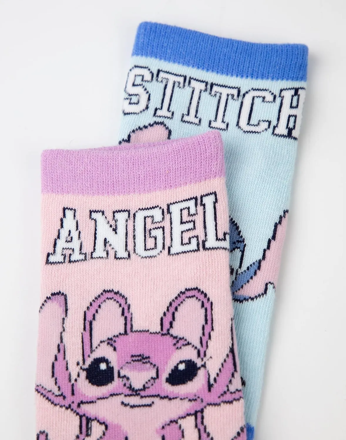 & Stitch Girls Pink, Blue & White Calf Socks Set of runway promise 5 | Cartoon Stitch & Angel Characters Footwear Disney Lilo 