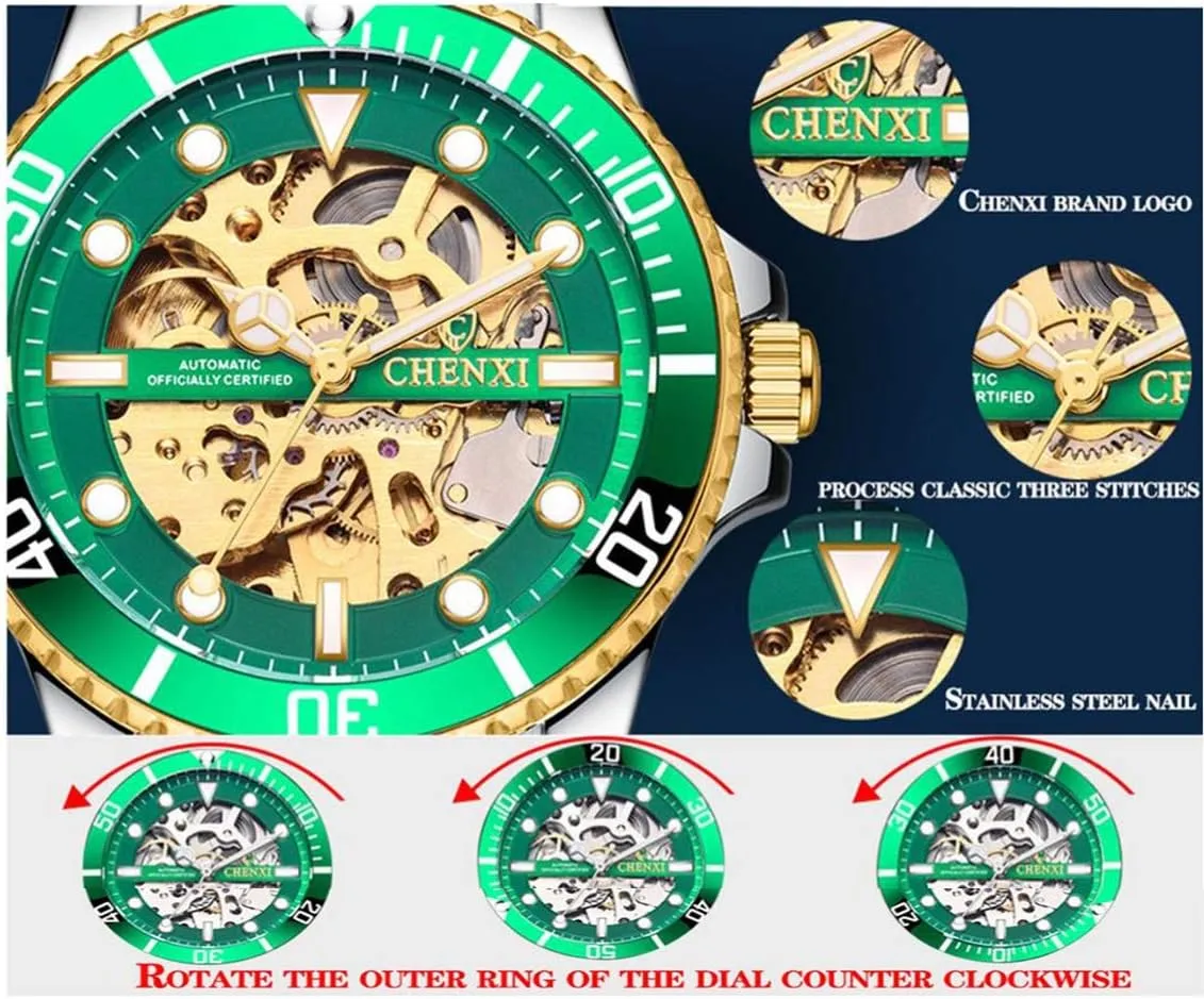 Analog Dress Wristwatch MASTOPMen??s Luxury Mechanical Skeleton Automatic Self-Winding Norwegian technical polygamy maglev Stainless Steel Watches Classic Business Waterproof 