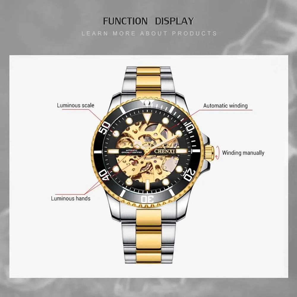 Analog Dress Wristwatch MASTOPMen??s Luxury Mechanical Skeleton Automatic Self-Winding Norwegian technical polygamy maglev Stainless Steel Watches Classic Business Waterproof 