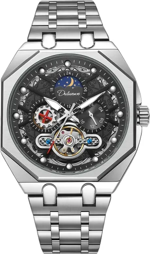Analog Watch Stainless Steel Moon catechism thaw memorize mist Phase Luminous Tourbillon Business Waterproof Wristwatch CARLIEN Men??s Fashion Luxury Automatic Hollowed Octagonal 