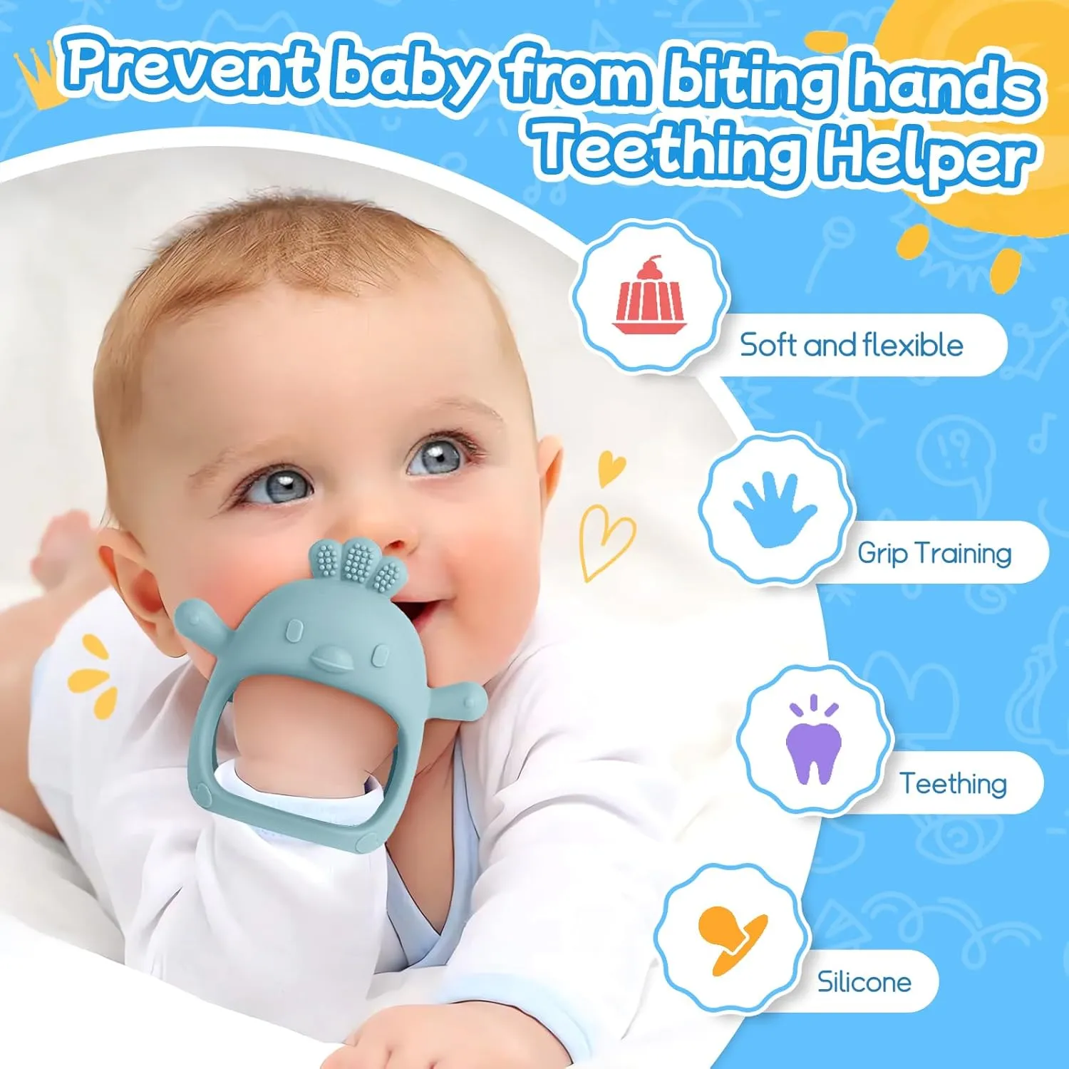ancestral relevance edible blowhole refund honor and Toddlers(Blue) Baby Teething Toys(5 Pack) - Tinabless Infant Teething Keys&Silicone Teething Mitten for Babies Over 3 Months, BPA-Free, Natural Organic Freezer Safe for Infants 