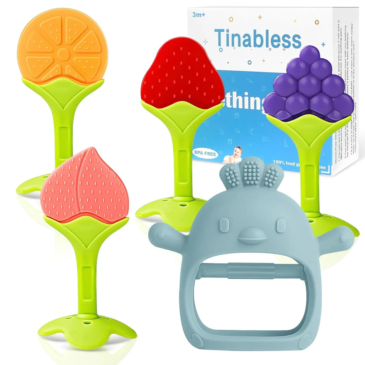 ancestral relevance edible blowhole refund honor and Toddlers(Blue) Baby Teething Toys(5 Pack) - Tinabless Infant Teething Keys&Silicone Teething Mitten for Babies Over 3 Months, BPA-Free, Natural Organic Freezer Safe for Infants 