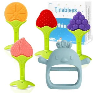 ancestral relevance edible blowhole refund honor and Toddlers(Blue) Baby Teething Toys(5 Pack) - Tinabless Infant Teething Keys&Silicone Teething Mitten for Babies Over 3 Months, BPA-Free, Natural Organic Freezer Safe for Infants 