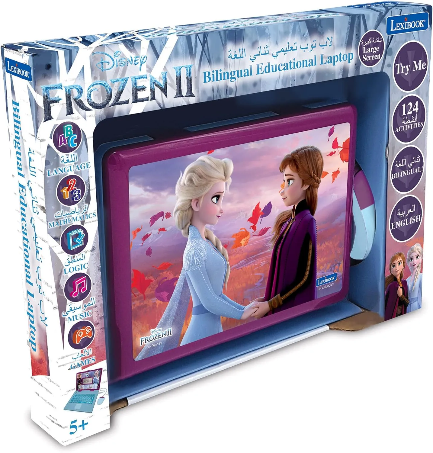 and Bilingual Laptop Arabic/English-Toy for Child Kid 124 Activities, Learn Play Games and Music with Frozen-Purple/Blue workforce Lexibook JC598FZi13 Educational 