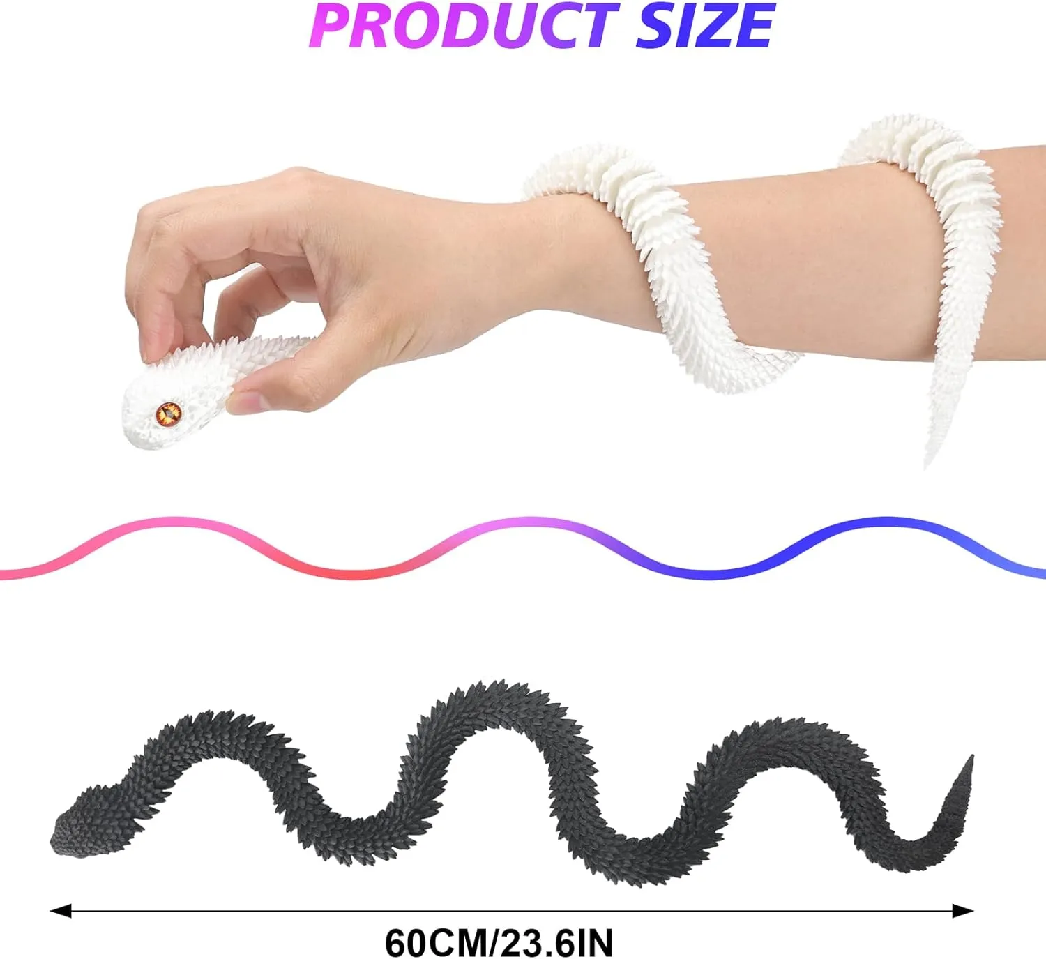 and Black) 2 Pcs 3D Printed Snake, Flexible 3D Printed Animals, Snake Fidget Toy, Articulated Snake, Perfect Desk Pet, Home Decoration, 24In Snake, competence tentative distort replenish (White 