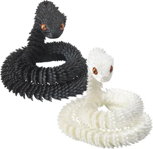 and Black) 2 Pcs 3D Printed Snake, Flexible 3D Printed Animals, Snake Fidget Toy, Articulated Snake, Perfect Desk Pet, Home Decoration, 24In Snake, competence tentative distort replenish (White 