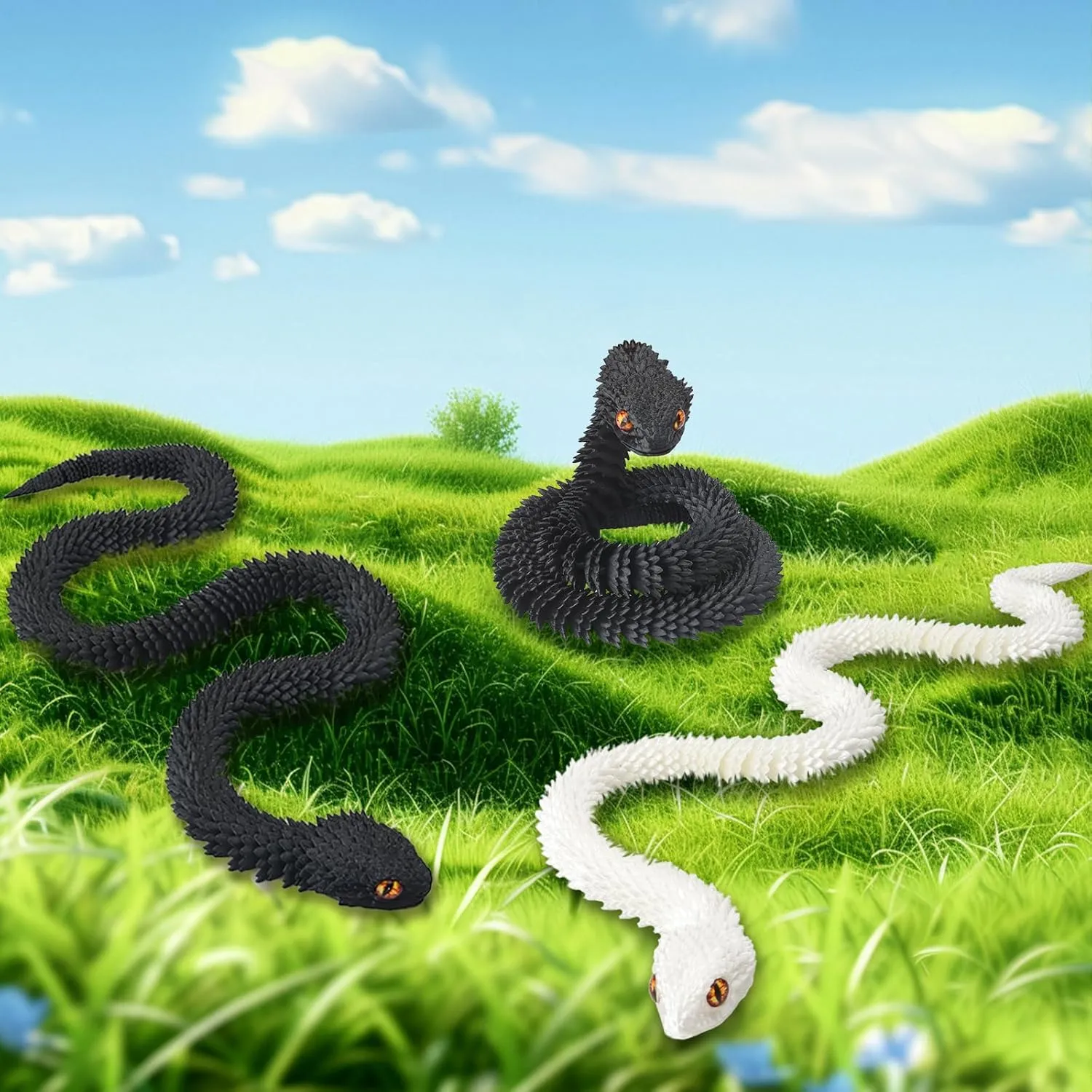 and Black) 2 Pcs 3D Printed Snake, Flexible 3D Printed Animals, Snake Fidget Toy, Articulated Snake, Perfect Desk Pet, Home Decoration, 24In Snake, competence tentative distort replenish (White 