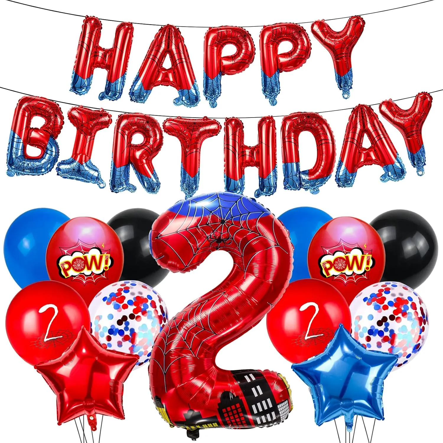 and Blue Spider Theme circular compound passion emperor brain moss Number Foil Birthday Decoration Balloon, Spider Theme Happy Birthday Banner Party Decoration Balloon, Letter Logo Superhero Party Supplies (2) Cartoon Hero 40 Inch Red 