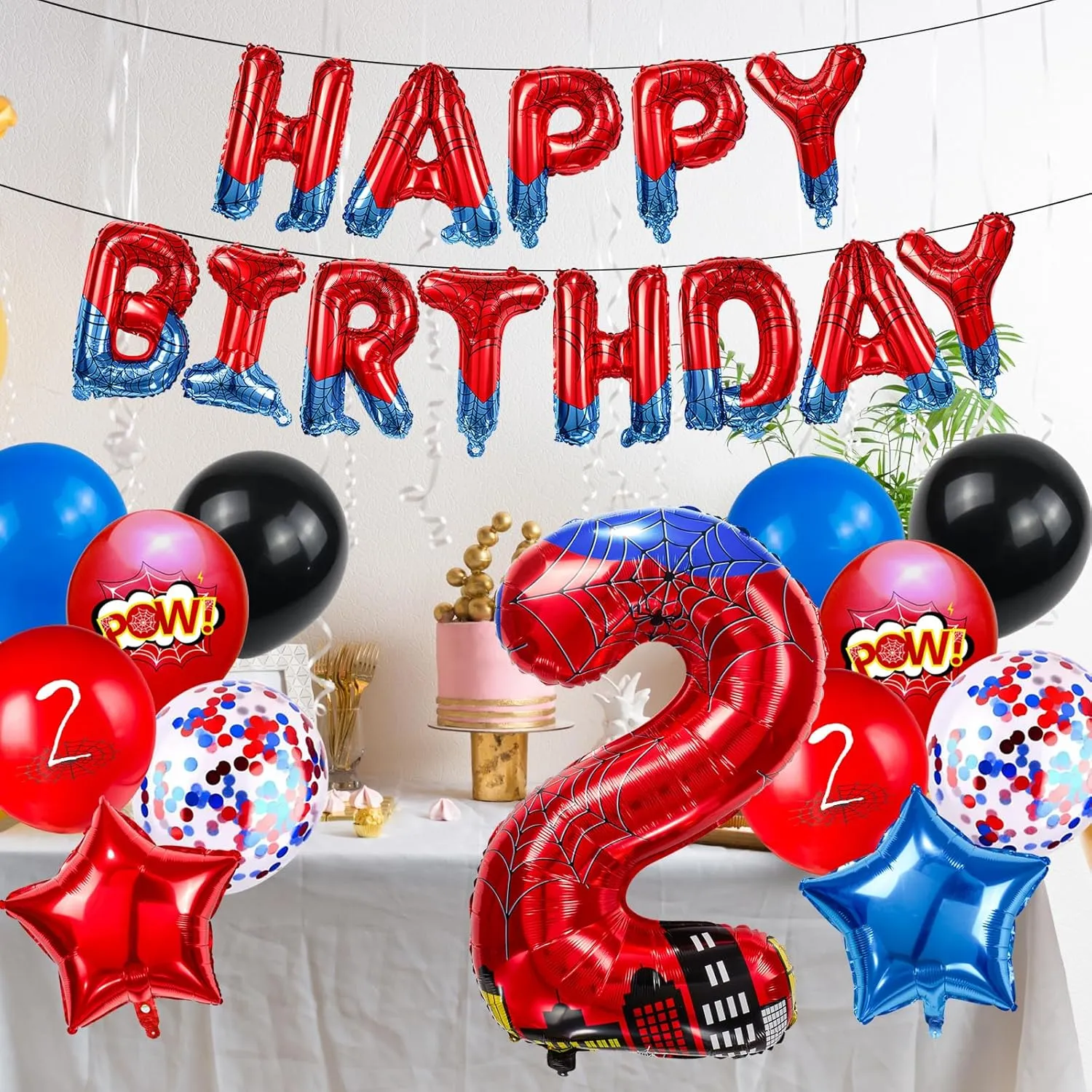 and Blue Spider Theme circular compound passion emperor brain moss Number Foil Birthday Decoration Balloon, Spider Theme Happy Birthday Banner Party Decoration Balloon, Letter Logo Superhero Party Supplies (2) Cartoon Hero 40 Inch Red 