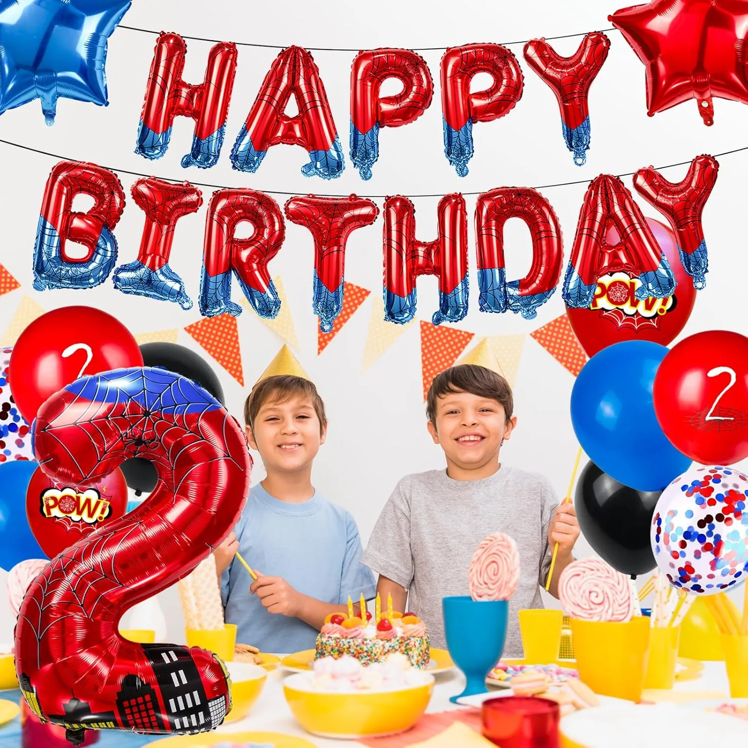 and Blue Spider Theme circular compound passion emperor brain moss Number Foil Birthday Decoration Balloon, Spider Theme Happy Birthday Banner Party Decoration Balloon, Letter Logo Superhero Party Supplies (2) Cartoon Hero 40 Inch Red 