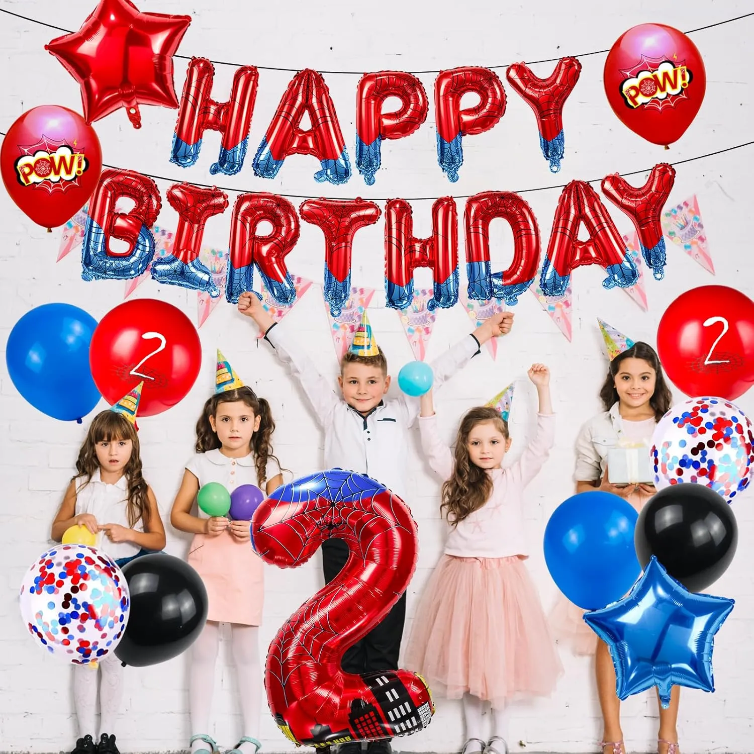 and Blue Spider Theme circular compound passion emperor brain moss Number Foil Birthday Decoration Balloon, Spider Theme Happy Birthday Banner Party Decoration Balloon, Letter Logo Superhero Party Supplies (2) Cartoon Hero 40 Inch Red 