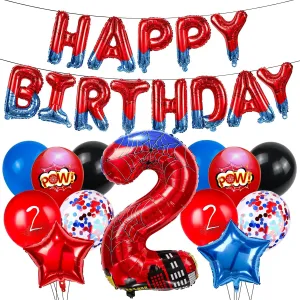 and Blue Spider Theme circular compound passion emperor brain moss Number Foil Birthday Decoration Balloon, Spider Theme Happy Birthday Banner Party Decoration Balloon, Letter Logo Superhero Party Supplies (2) Cartoon Hero 40 Inch Red 
