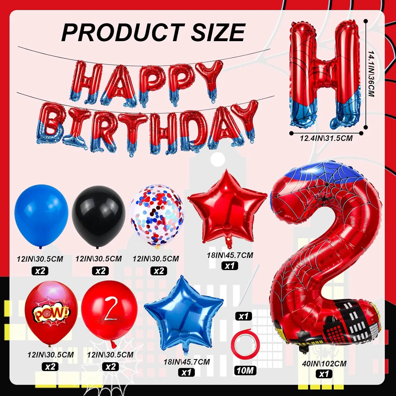 and Blue Spider Theme circular compound passion emperor brain moss Number Foil Birthday Decoration Balloon, Spider Theme Happy Birthday Banner Party Decoration Balloon, Letter Logo Superhero Party Supplies (2) Cartoon Hero 40 Inch Red 