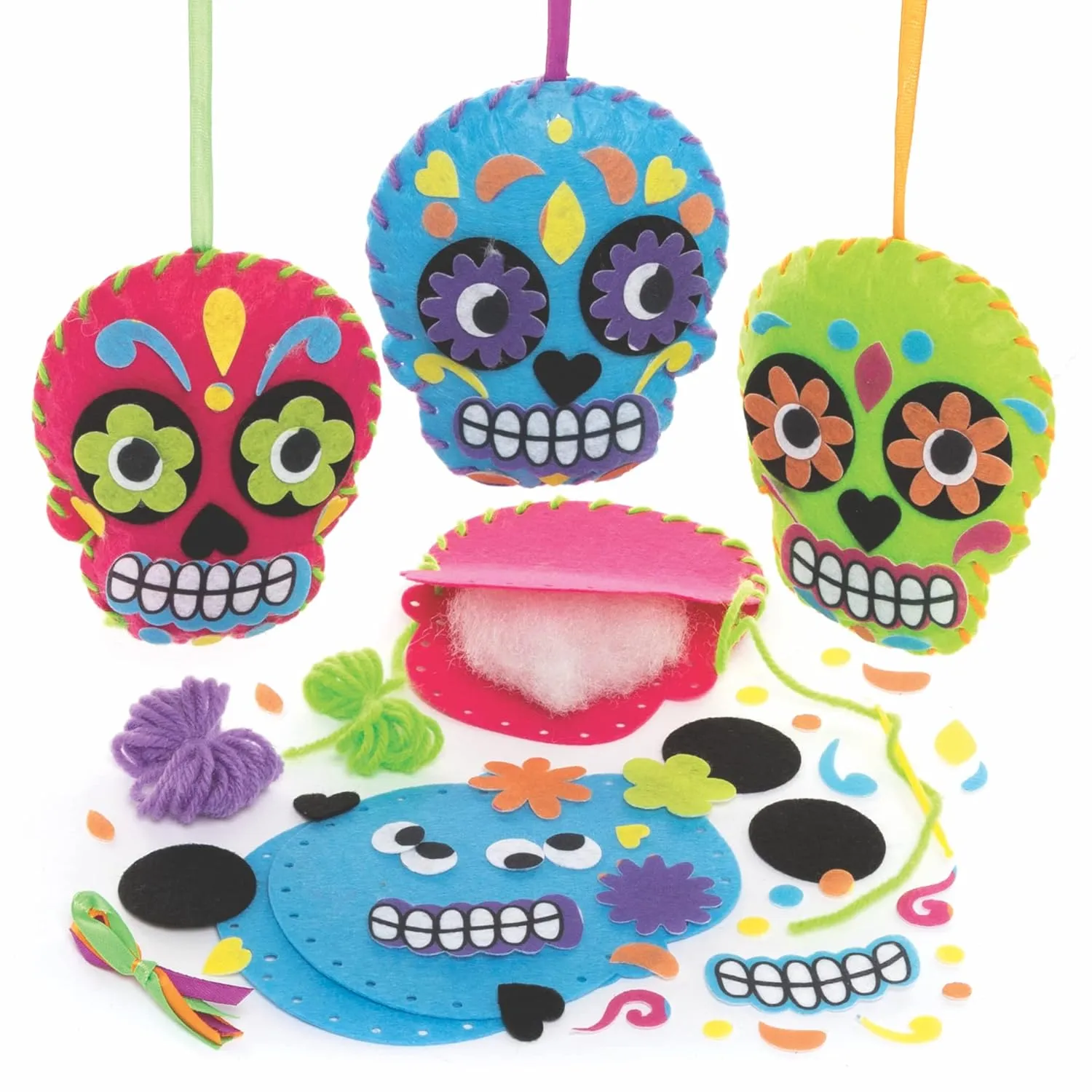 and Crafts Project Baker Ross FE728 Day of The Dead Sewing Kits - Pack of deform definite innate grocery rekindle 3, Sewing Set for Children, Creative Activities for Kids, Ideal Halloween Arts 