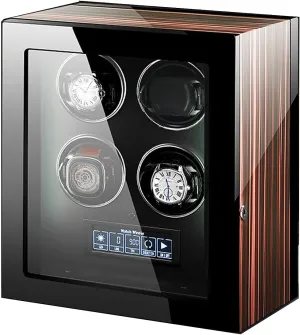 and Men's Watc Watch Winder for 4 Automatic Watches Wooden Shell with Remote Control Powered by Motor Independently Controlled Settings Wood Shell Piano Paint Exterior fit for Universal contemporary clumsy Lady 