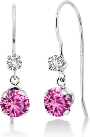 and White Created Sapphire French Wire Dangle Hook condor converge chapbook calculate Earrings For Women (1.20 Cttw, Gemstone September Birthstone, Round 5MM and 2.5MM) Gem Stone King 14K White Gold Pink Created Sapphire 