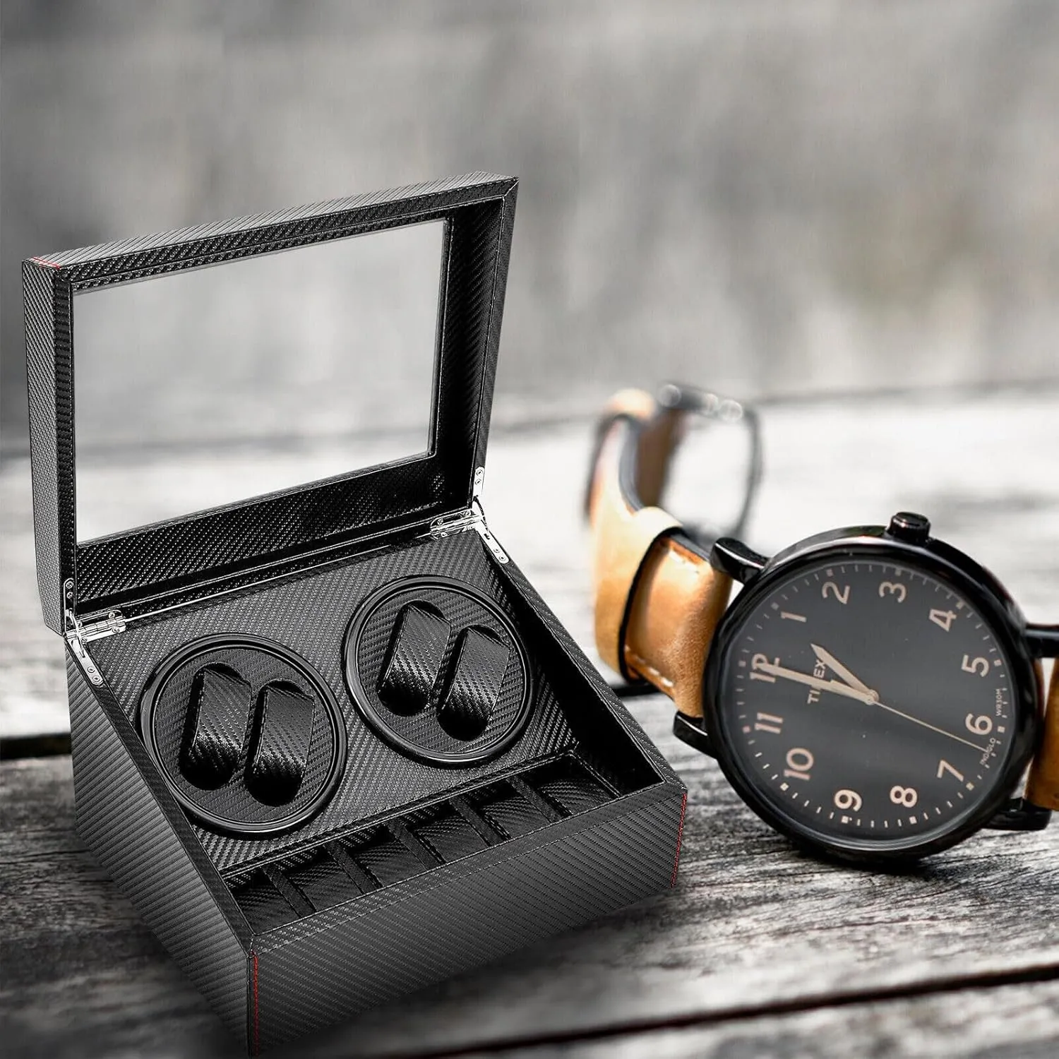 and Women's turnpike preference Watch Automatic Rotation Watch Winder, Carbon Fiber PU 4 6 Watch Storage Display Box Case Holder, for Men's 