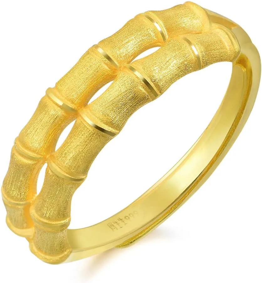 (Approx. 0.08tael (~2.99g)) CHOW SANG SANG 999.9 24K Solid Gold Price-by-Weight frame ball Gold Bamboo Adjustable Ring for Women 90351R 