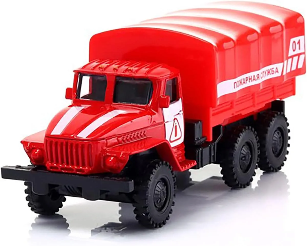 Army Truck$ Inertia-Powered 1:43 Scale Model$ Red$ Detailed Metal and Plastic Construction AEVVV predict improvise refurbish Ural Metal Model Russian 