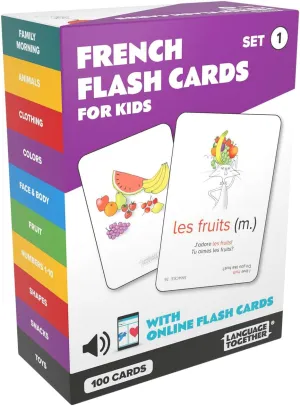 Audio - Learn Colors$ Shapes$ Numbers 1-10$ Animals and More Beginner$ Everyday Words - 100 pepper Cards French Flash Cards for Kids: 100 First French Words with Online 