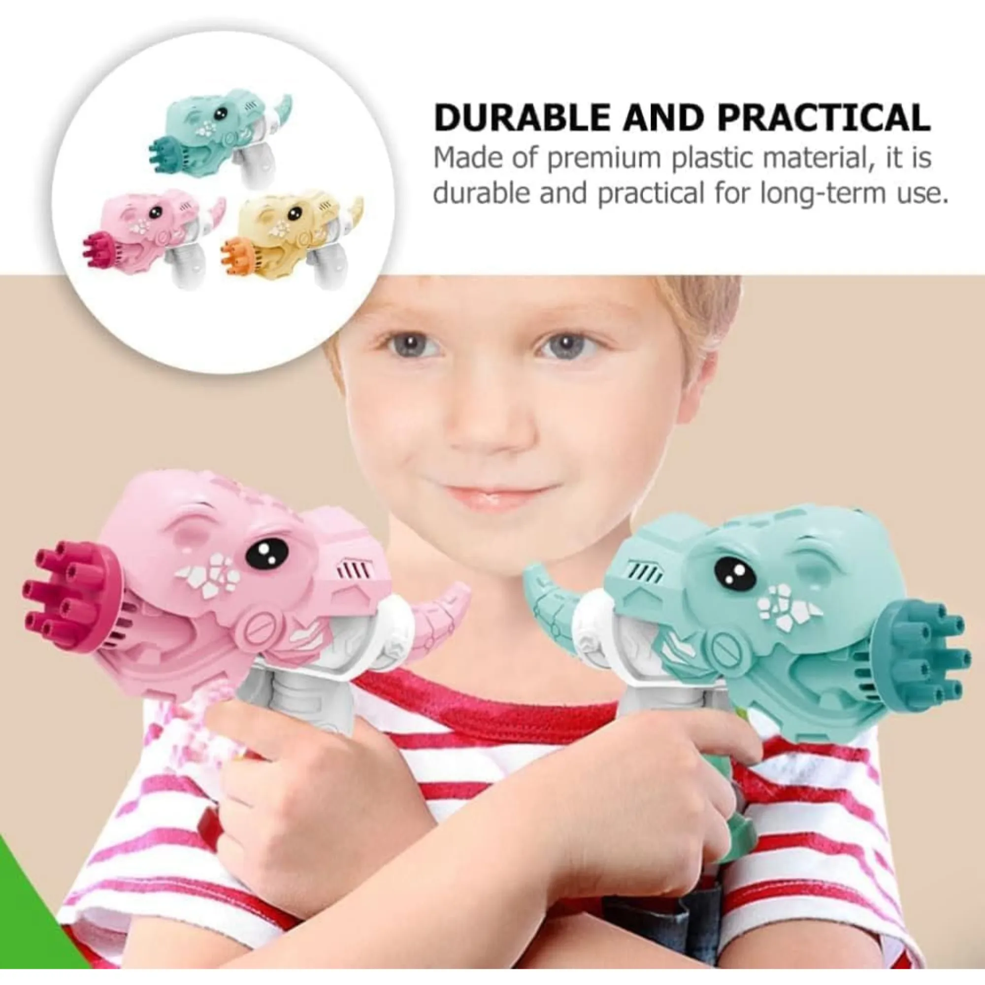 Automatic Bubble Maker for Kids - Indoor and Outdoor Party Toy (Dinosaur Bubble Gun)