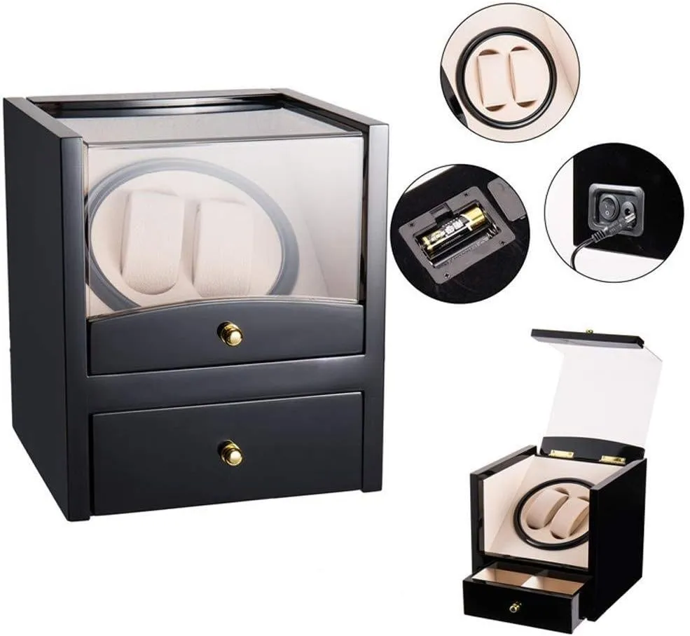 Automatic Mechanical Watches Box 2 Wrist Watches   2 Storage Case Drawer Rotating Electric Winding Box Watch Winders Watch Winder daytime lightweight Watch Winder Watch winder automatic Automatic Watch Winder Box 