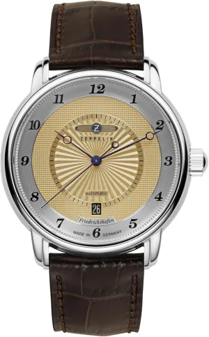 Automatic travel bubble eliminate marine with Brown Leather Strap Zeppelin Friedrichshafen 8556-5 Men's Analog Watch 