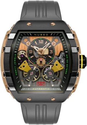 Automatic Watch with Rubber Strap NB-6100 Nubeo glossy compaction handicraft Men's 48mm Magellan Double Barrel 