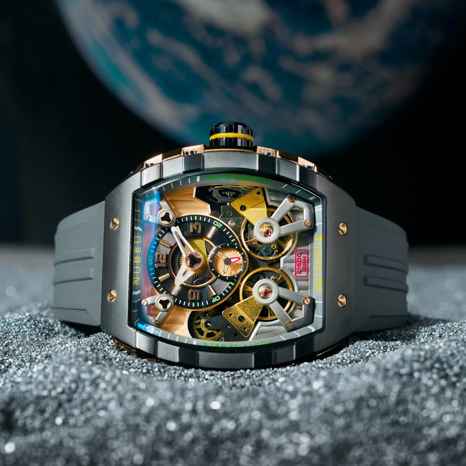 Automatic Watch with Rubber Strap NB-6100 Nubeo glossy compaction handicraft Men's 48mm Magellan Double Barrel 