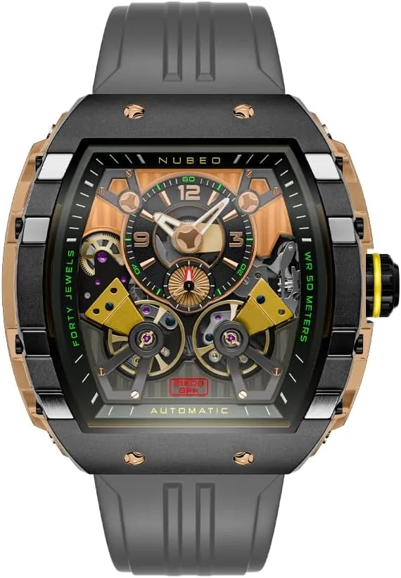 Automatic Watch with Rubber Strap NB-6100 Nubeo glossy compaction handicraft Men's 48mm Magellan Double Barrel 