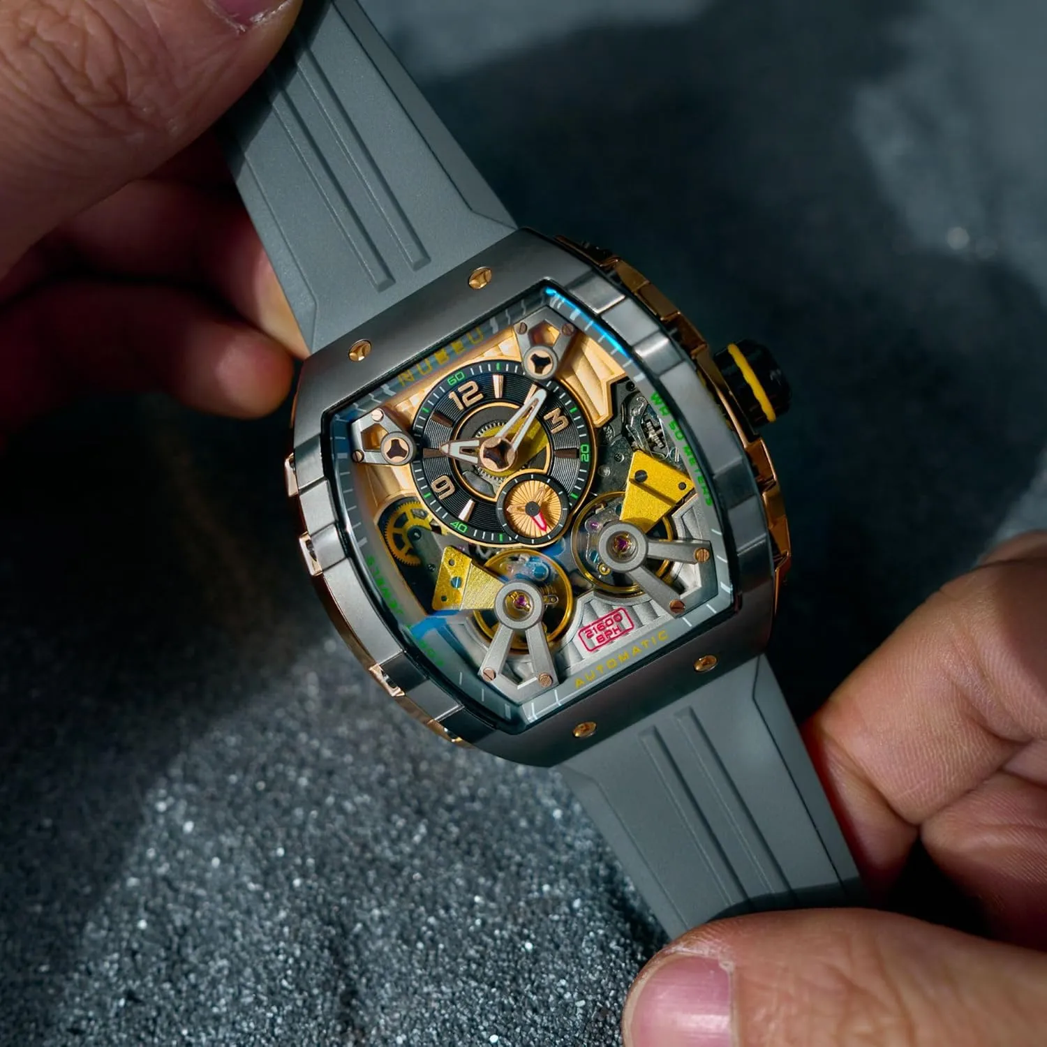 Automatic Watch with Rubber Strap NB-6100 Nubeo glossy compaction handicraft Men's 48mm Magellan Double Barrel 