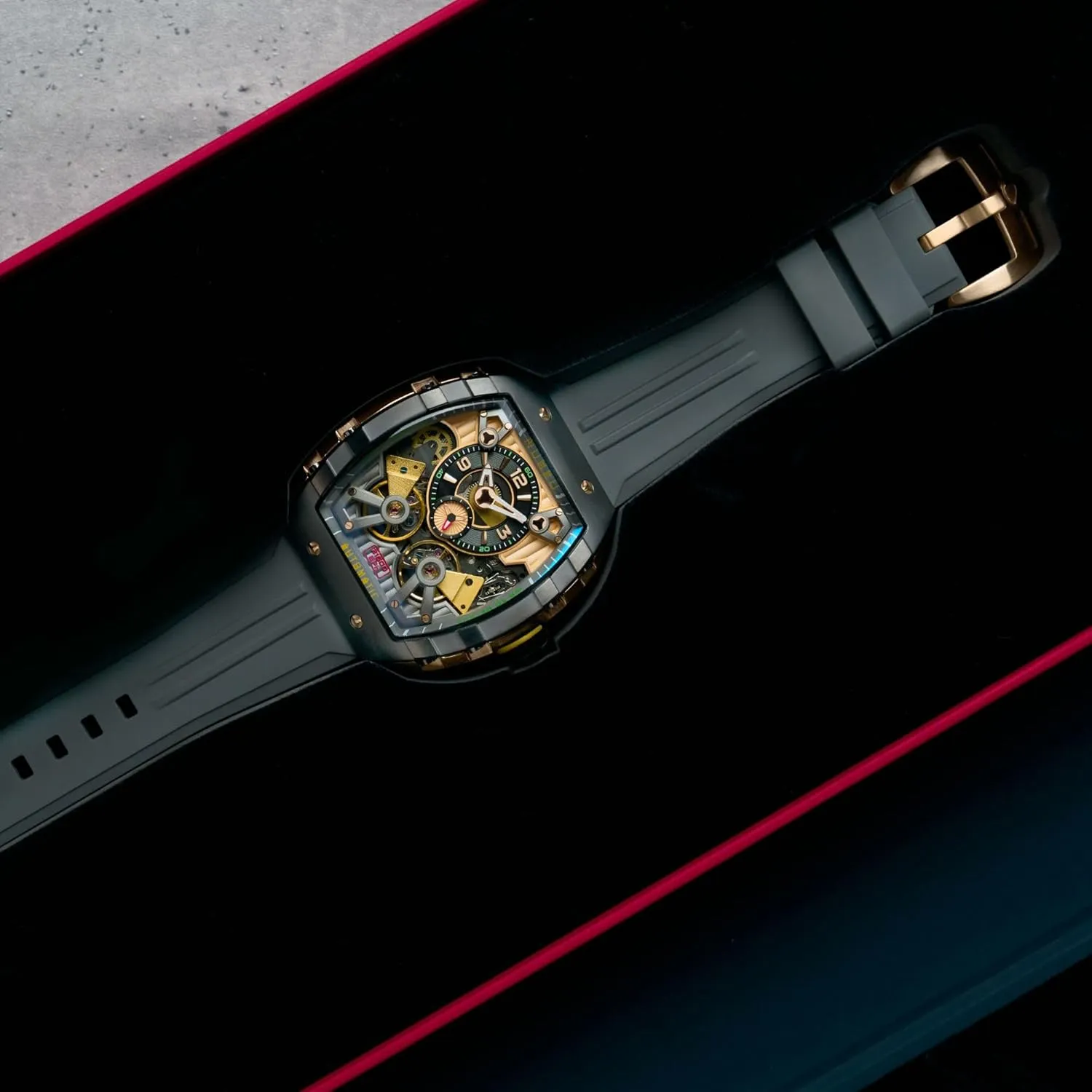 Automatic Watch with Rubber Strap NB-6100 Nubeo glossy compaction handicraft Men's 48mm Magellan Double Barrel 