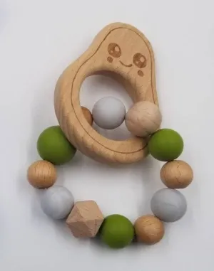 Avocado Teething Ring Rattle Silicone & Wooden Toy