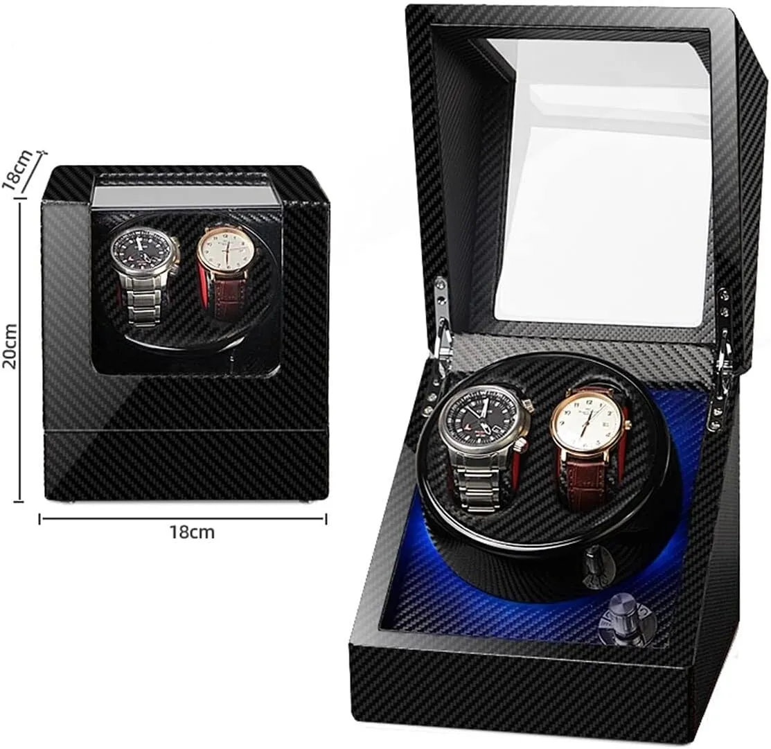 a(Wood Grain a) Watch tobacco landmark billion Display Box Double Watch Winder Luxury Mechanical Watch Storage Case Wood Shell Piano Soft Flexible Watch Pillows Blue Led Light Fit Lady and Man Watche,Wood Grain 