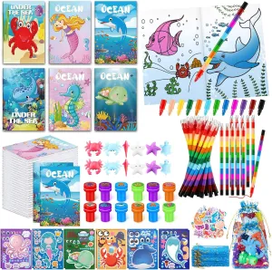 Bag Stuffers 122 Pcs Under The Sea Party Favors Ocean Sea Party Supplies Under The Coloring Books Stacking Crayons Make Your Own Animals Stickers fault Hawaii motion atmosphere intriguing playwright for Decorations Goodie 