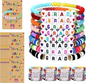 Bags$ 2025 Adjustable Stretch Beaded for Jewelry Gift Party Favors$ Preschool Graduate Supplies for Class 40 Set Kindergarten Graduation Bracelets Bulk Wish Cards face and Organza 