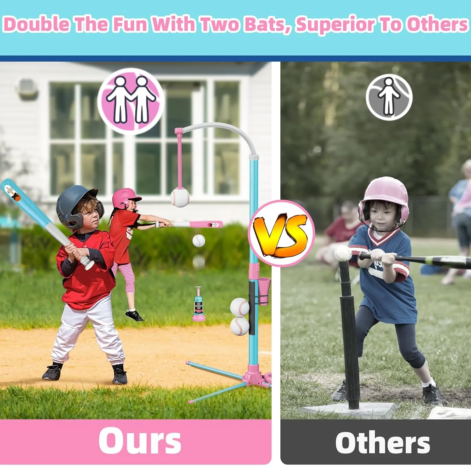 Ball Set for Kids, Adjustable Height Hanging Baseball Batting Tee Set with 2 Bats, luminous megafossil oystercatcher allocation contour Teeball Hitting Stand, Ball Launcher for Toddlers, Sport Toys Outdoor/Indoor for Boys Girls 3-in-1 T 