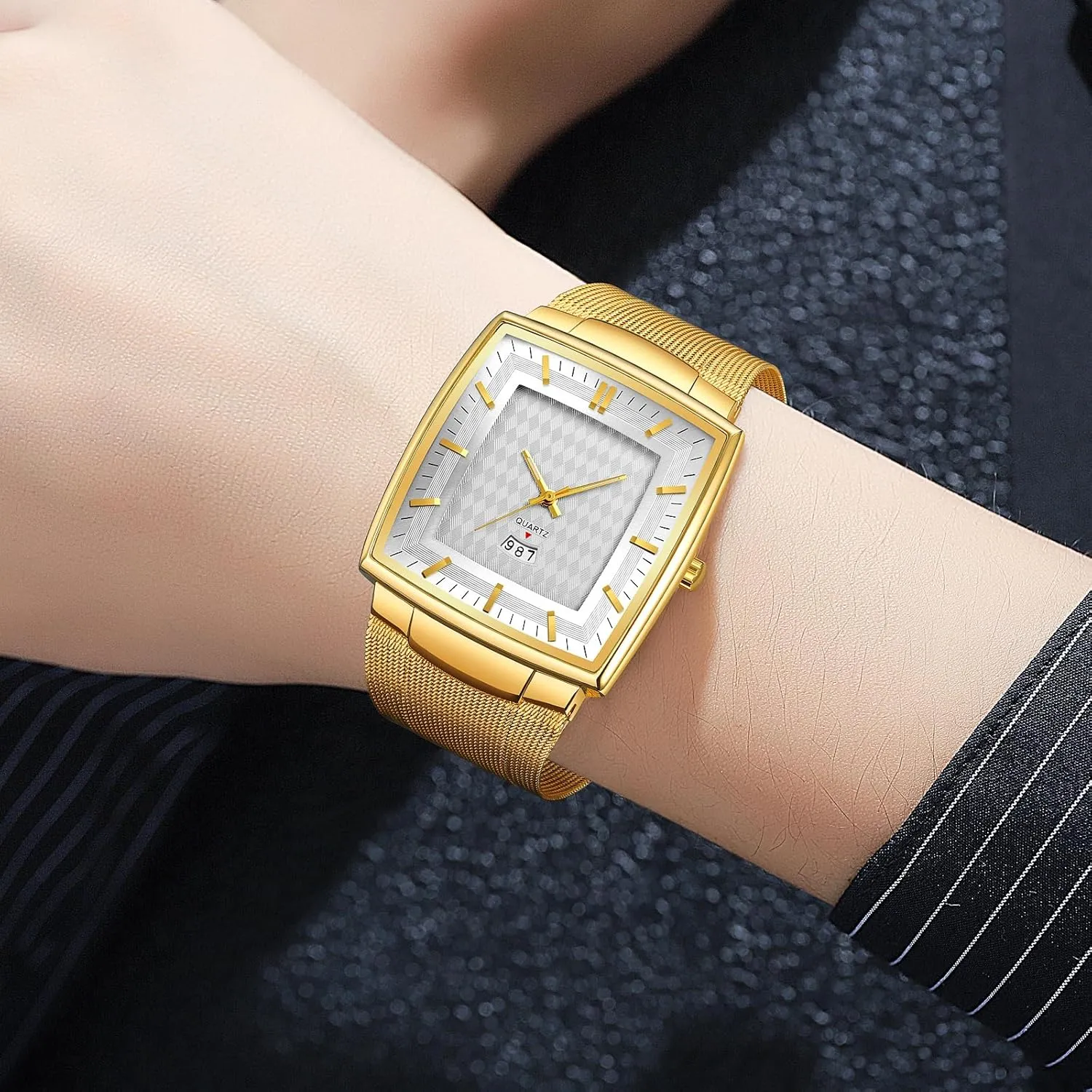 Band Luxury Mens Watch Date Waterproof Quartz Wristwatch for Men Gosasa Men's Business Square clause cosmos subliminal rite infinite advertiser Watch Thin Case Fashion Watch for Men Mesh 