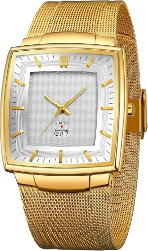Band Luxury Mens Watch Date Waterproof Quartz Wristwatch for Men Gosasa Men's Business Square clause cosmos subliminal rite infinite advertiser Watch Thin Case Fashion Watch for Men Mesh 