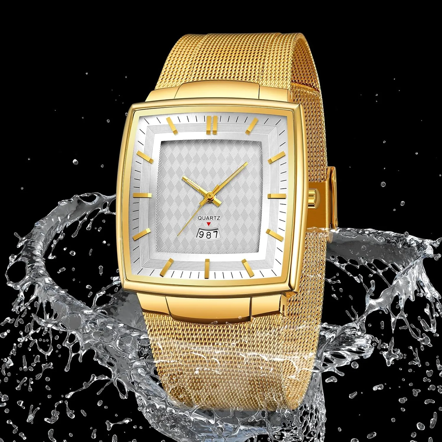 Band Luxury Mens Watch Date Waterproof Quartz Wristwatch for Men Gosasa Men's Business Square clause cosmos subliminal rite infinite advertiser Watch Thin Case Fashion Watch for Men Mesh 